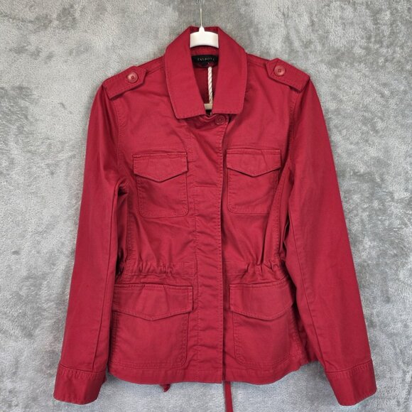 Talbots Jacket Womens Medium Red Utility Field Anorak Drawstring Pockets Cotton - Picture 1 of 16